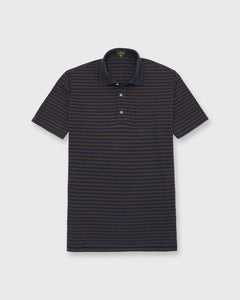 Short-Sleeved Polo in Brown/Navy Stripe Dark Oxford Pima Pique