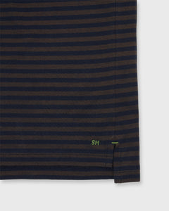 Short-Sleeved Polo in Brown/Navy Stripe Dark Oxford Pima Pique