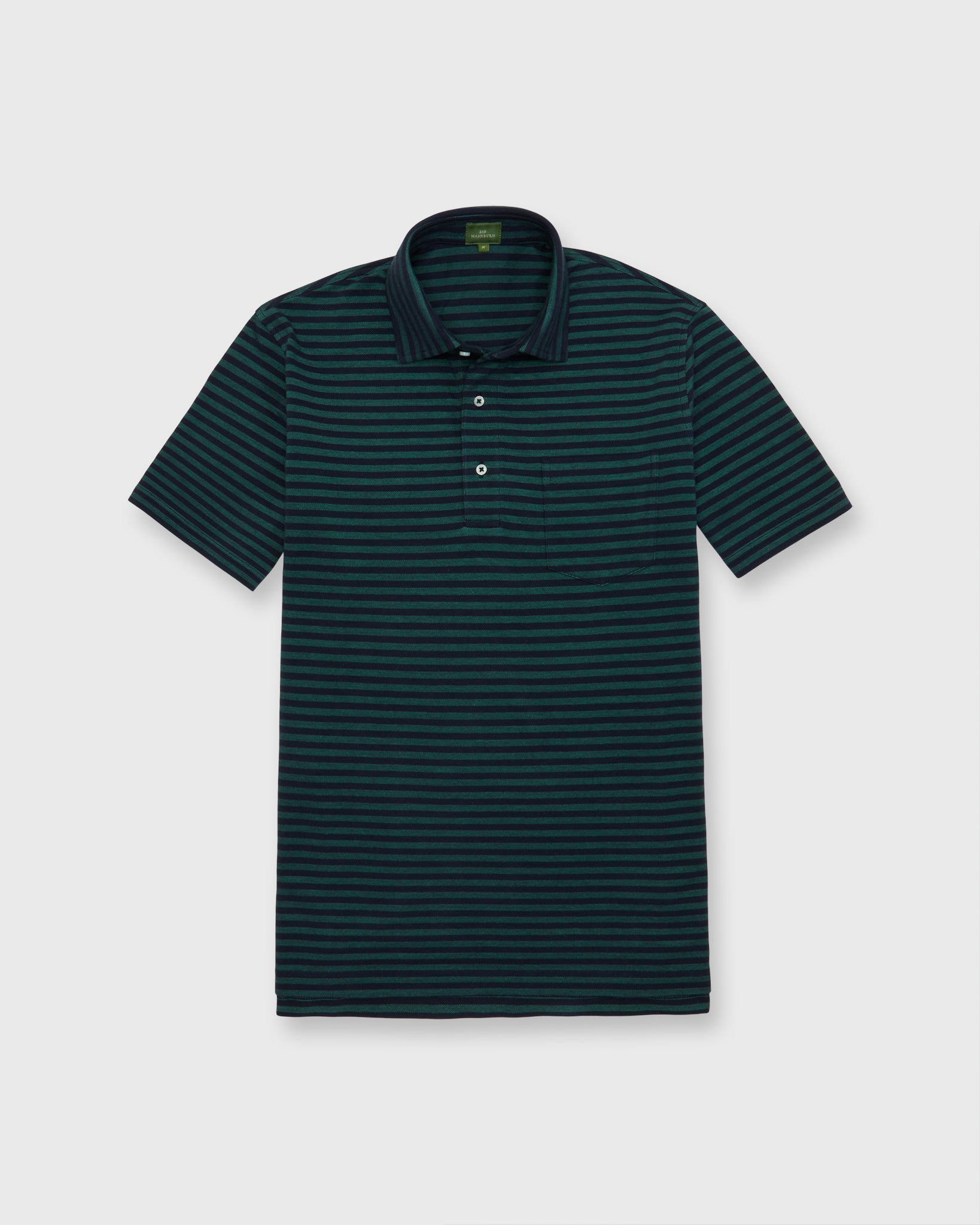 Short-Sleeved Polo in Spruce/Navy Stripe Dark Oxford Pima Pique