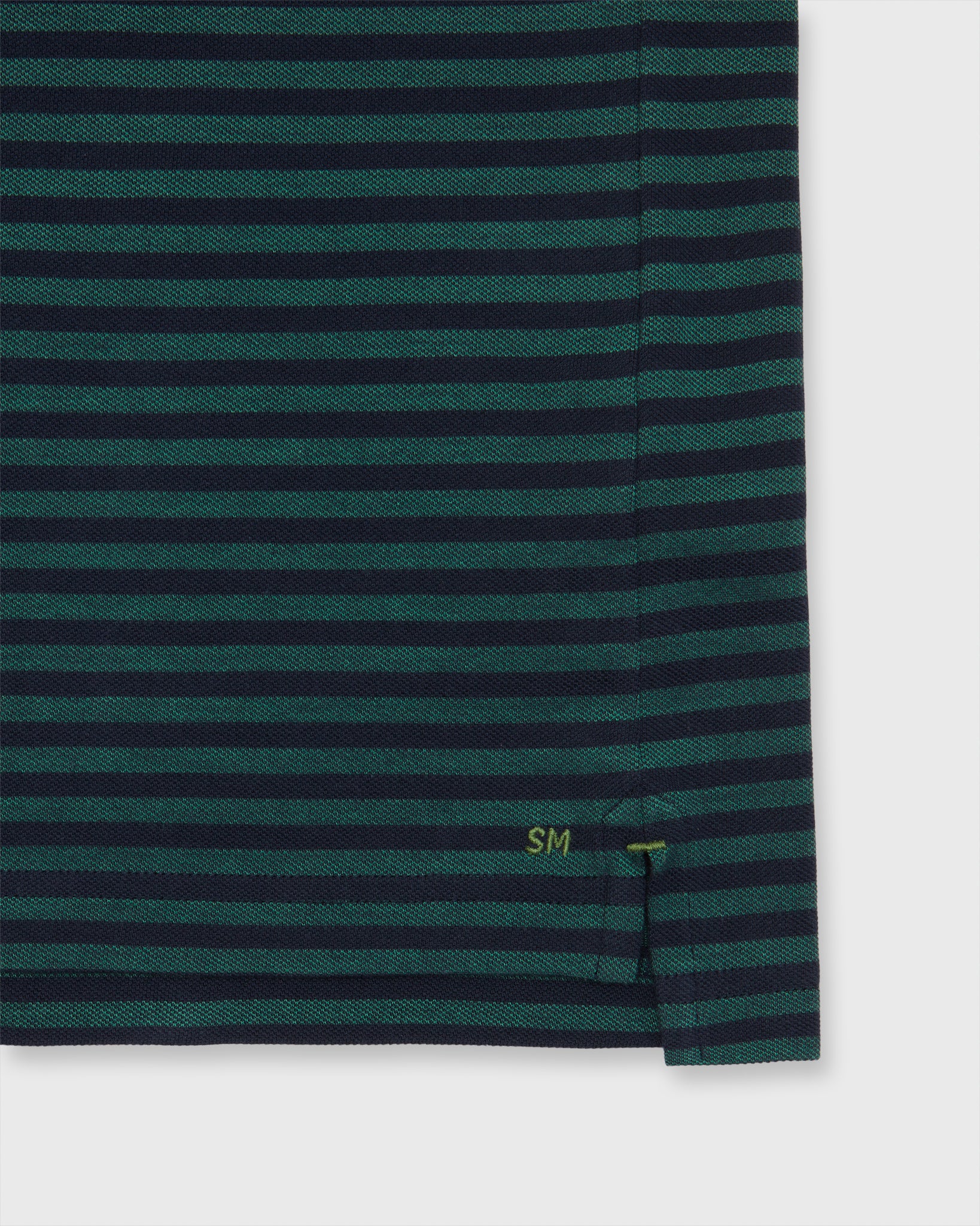 Short-Sleeved Polo in Spruce/Navy Stripe Dark Oxford Pima Pique