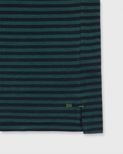 Short-Sleeved Polo in Spruce/Navy Stripe Dark Oxford Pima Pique