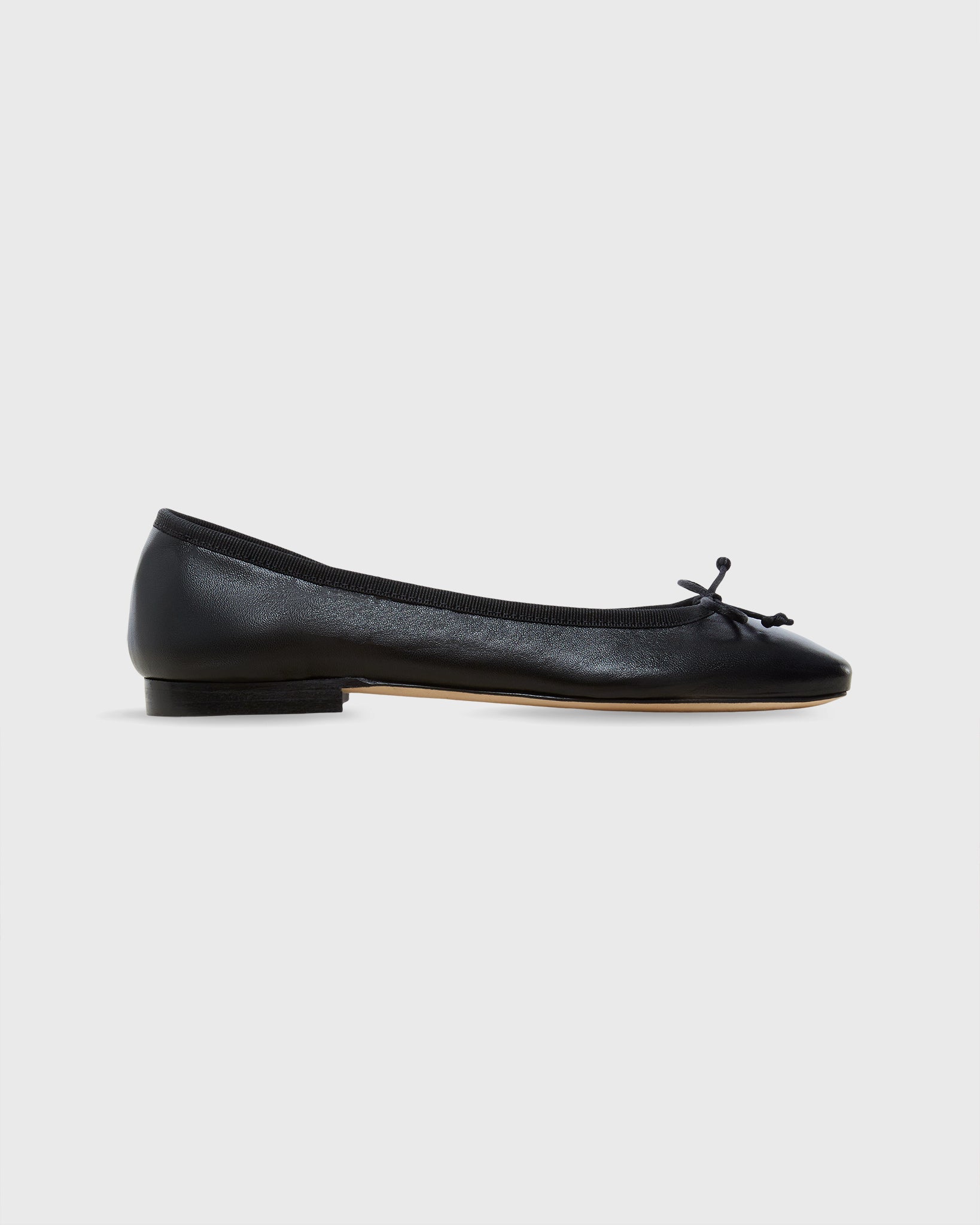 Square-Toe Ballet Flat in Black Leather