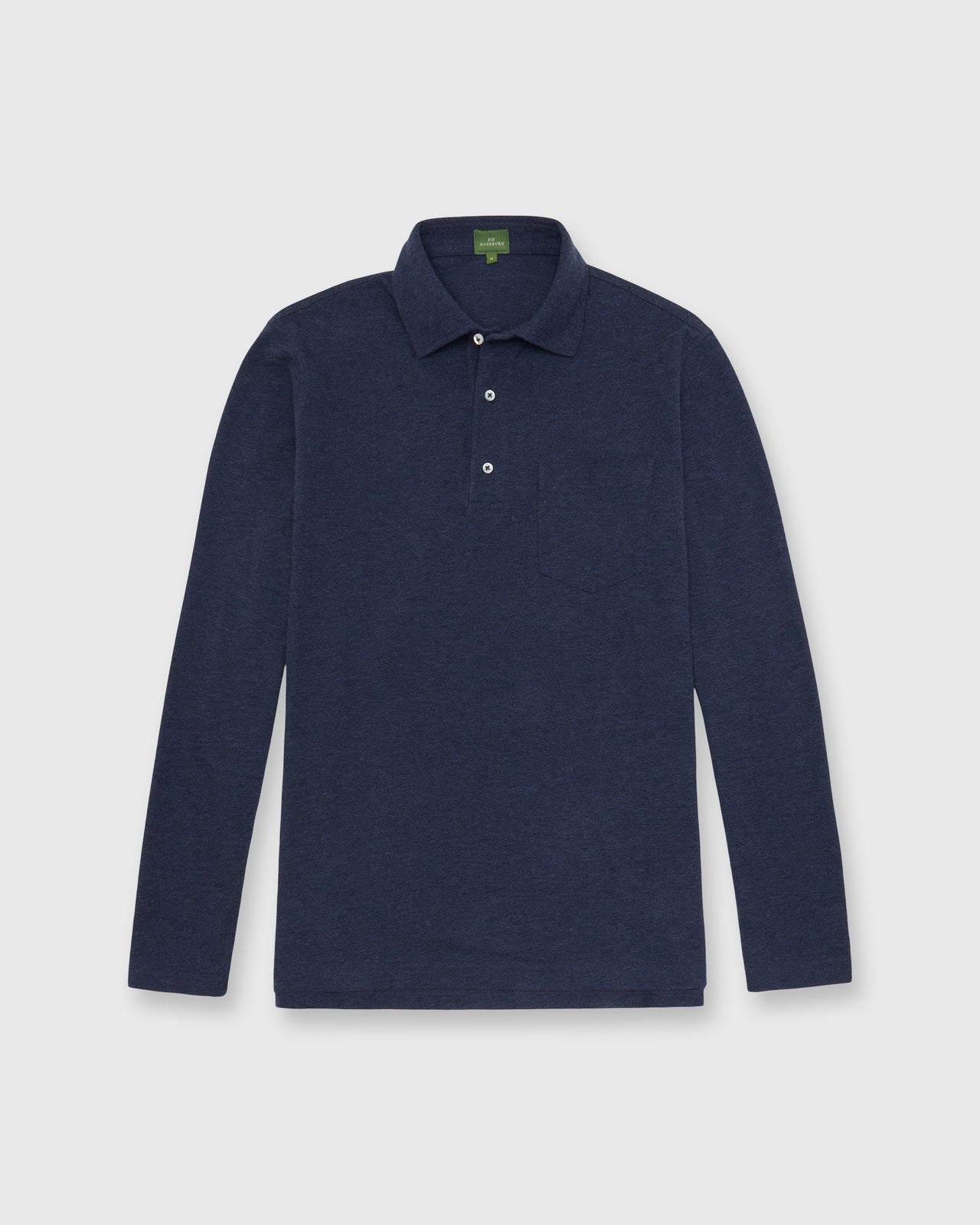 Long-Sleeved Polo in Heather Denim Pima Pique