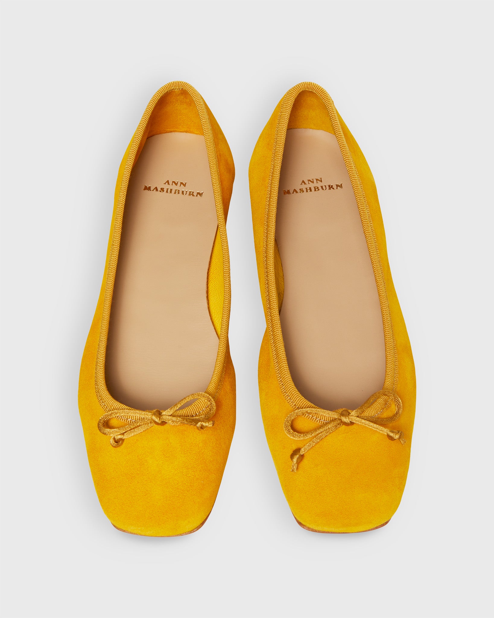 Square-Toe Ballet Flat in Harvest Yellow Suede