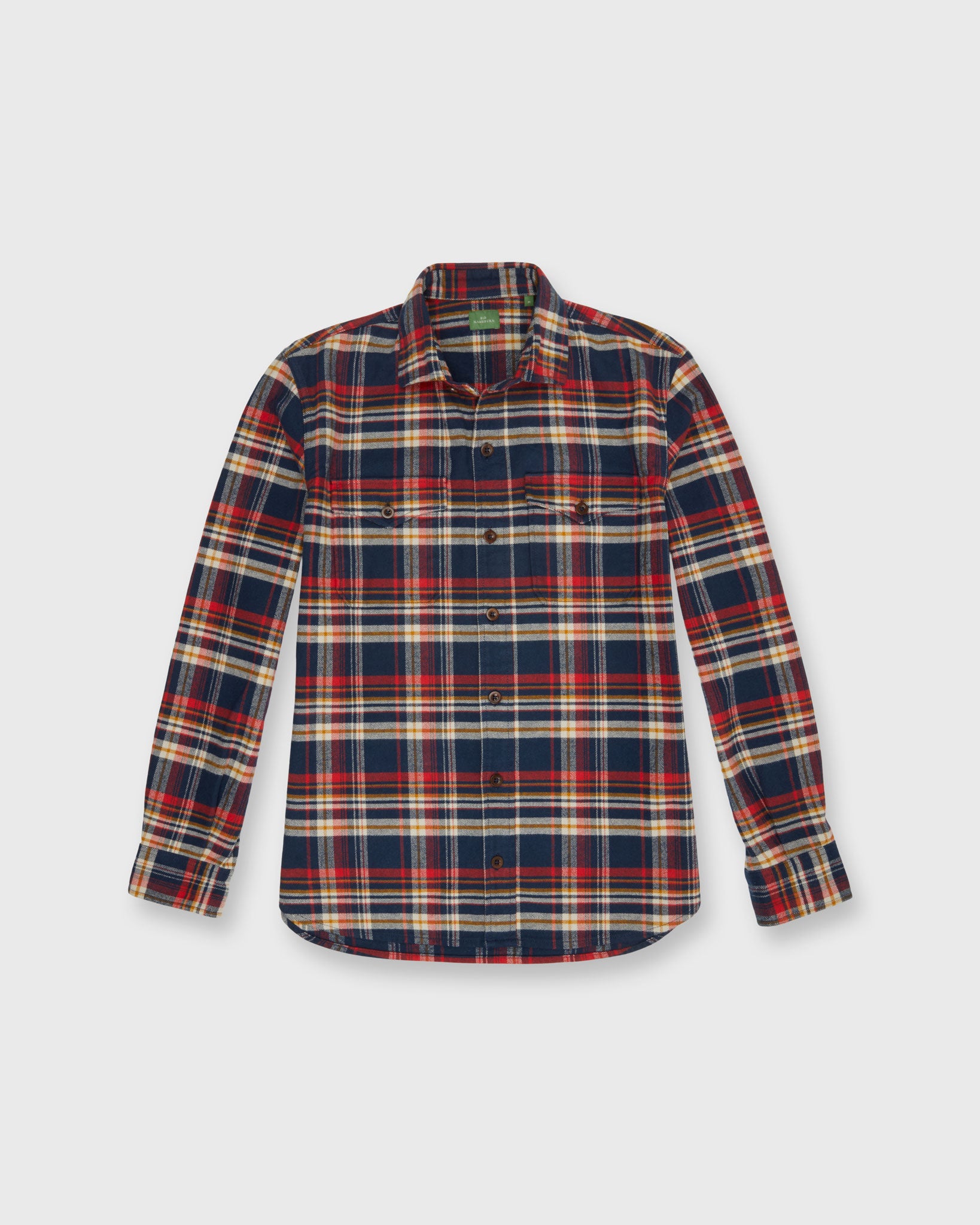 CPO Shirt in Navy/Red/Gold Brushed Plaid Twill