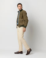 Load image into Gallery viewer, Button-Front Bomber Jacket in Olive Suede
