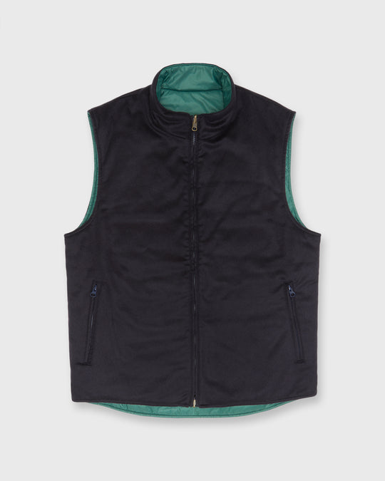 Reversible Cashpad Zip Vest in Spruce Nylon/Navy Cashmere Flannel