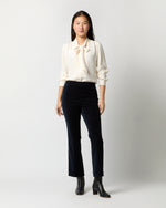 Load image into Gallery viewer, Fayette Flare Cropped Pant in Navy Stretch Velveteen
