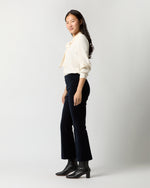 Load image into Gallery viewer, Fayette Flare Cropped Pant in Navy Stretch Velveteen
