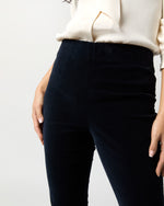 Load image into Gallery viewer, Fayette Flare Cropped Pant in Navy Stretch Velveteen
