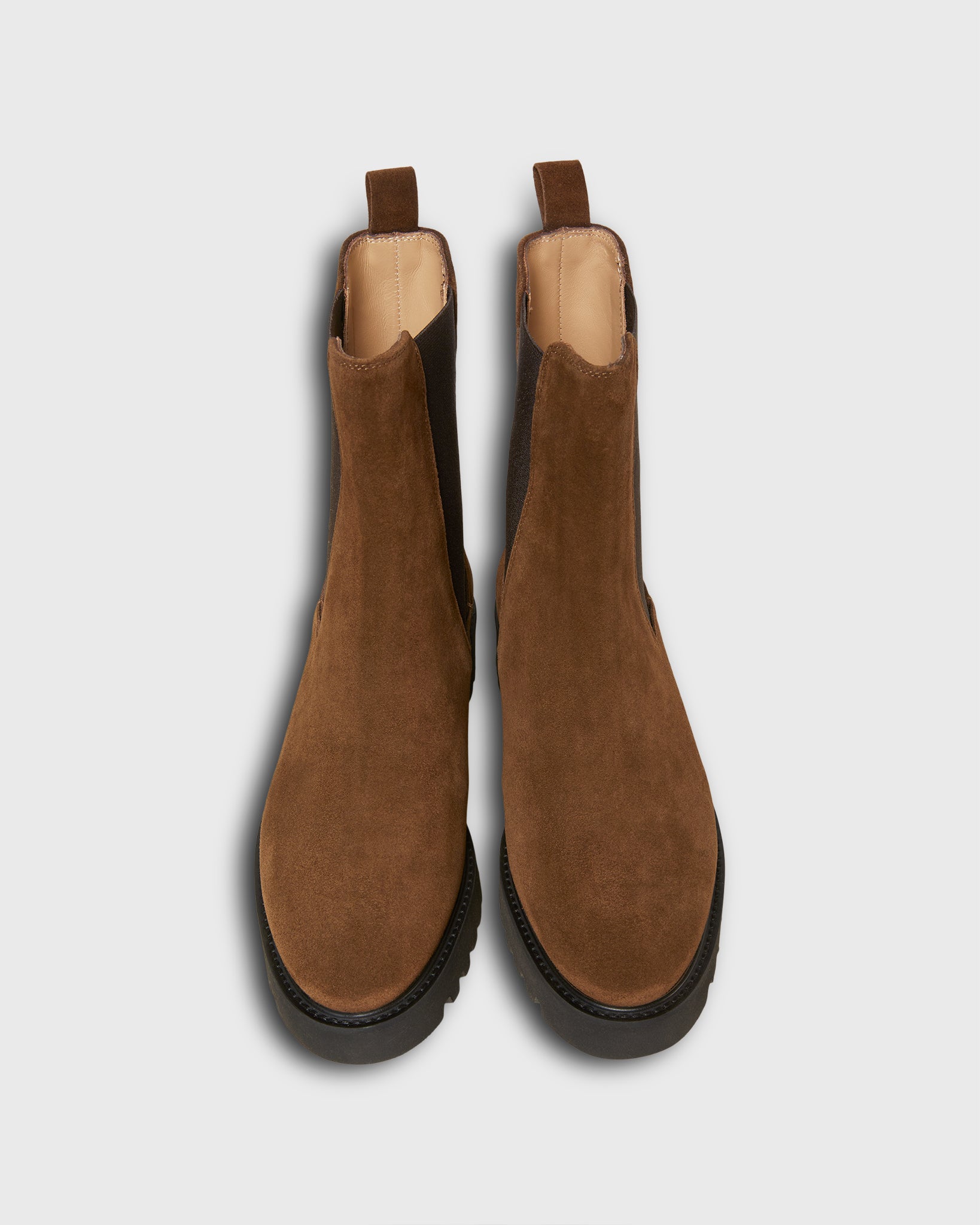 Tall Lug Sole Chelsea Boot in Brown Suede Shop Ann Mashburn