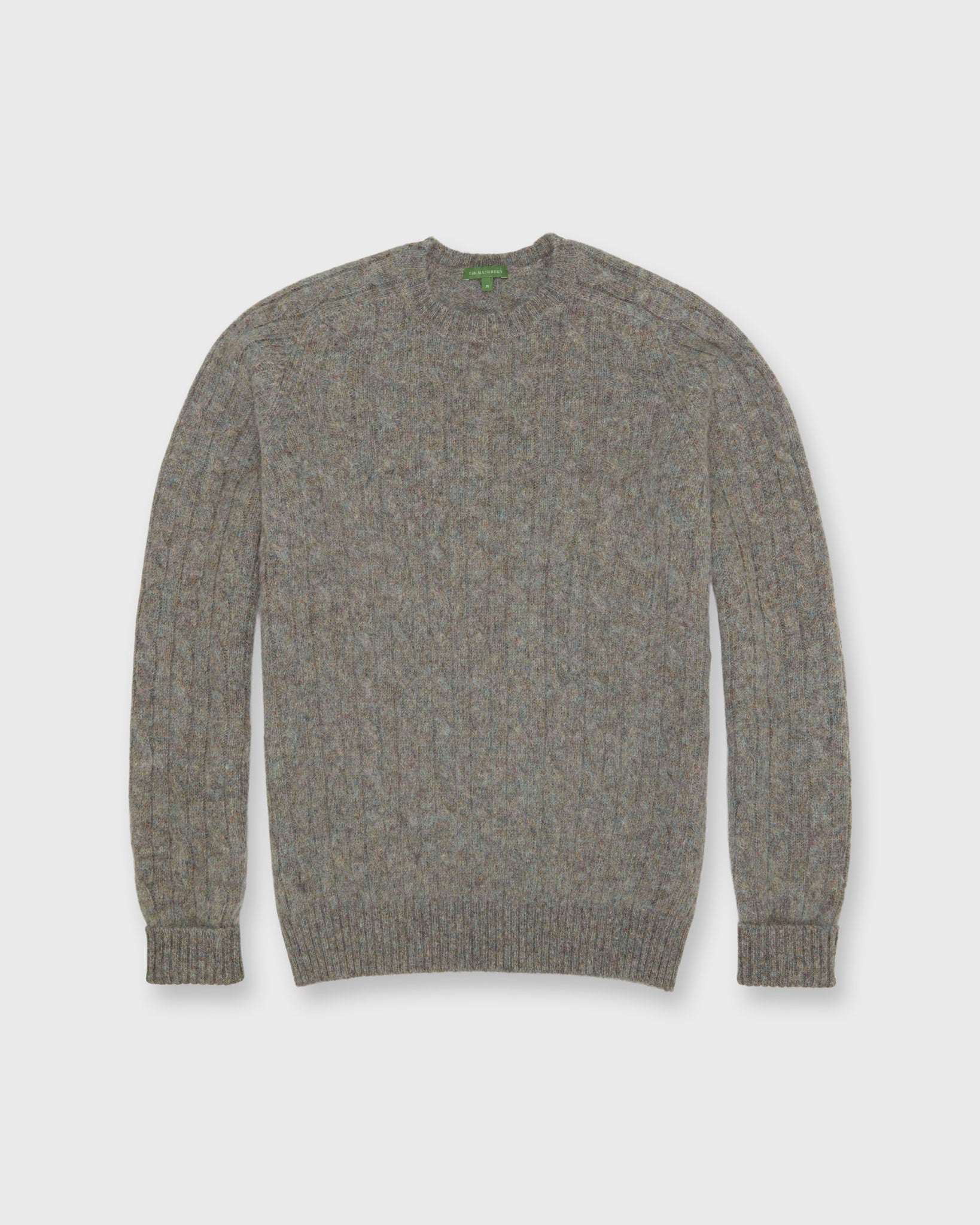 Washed Cable Crewneck Sweater in Mist Rustic Wool