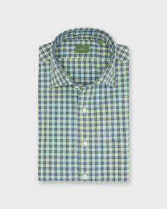 Spread Collar Sport Shirt in Yellow/Sky/Brown Check Poplin