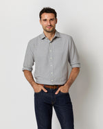 Load image into Gallery viewer, Spread Collar Sport Shirt in Peri/Sawdust Gingham Brushed Twill
