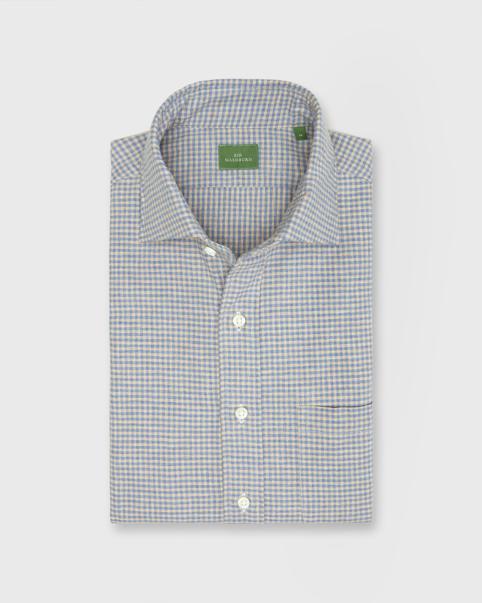 Spread Collar Sport Shirt in Peri/Sawdust Gingham Brushed Twill