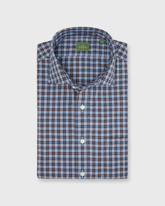 Spread Collar Sport Shirt in Sky/Brown/Navy Check Poplin