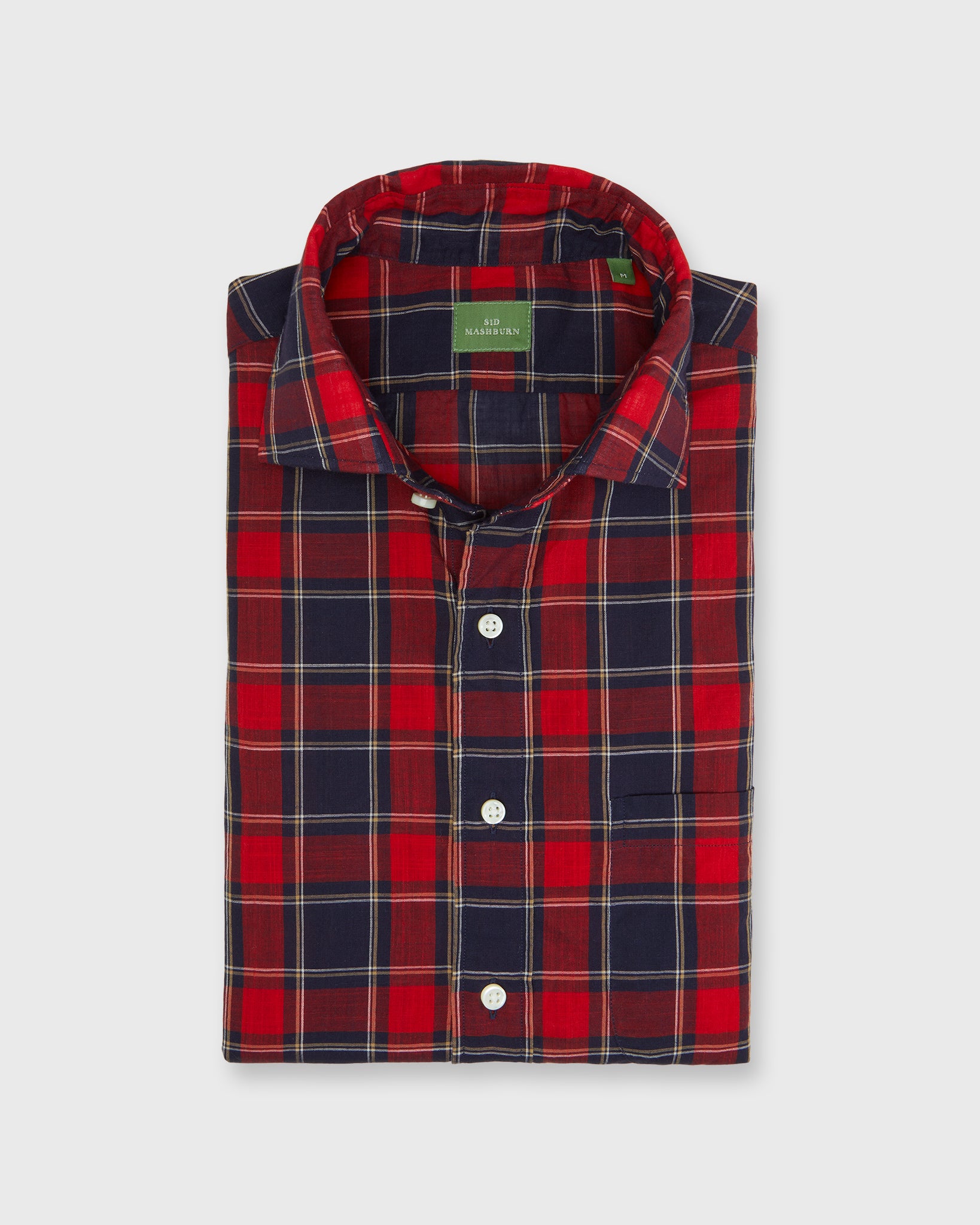 Spread Collar Sport Shirt in Red/Navy/Yellow Plaid Poplin