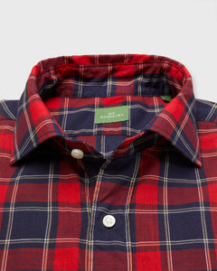 Spread Collar Sport Shirt in Red/Navy/Yellow Plaid Poplin