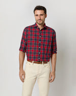 Load image into Gallery viewer, Spread Collar Sport Shirt in Red/Navy/Yellow Plaid Poplin
