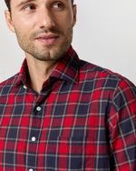 Load image into Gallery viewer, Spread Collar Sport Shirt in Red/Navy/Yellow Plaid Poplin
