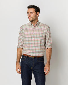 Button-Down Sport Shirt in Pink/Sage/Brown Tattersall Twill