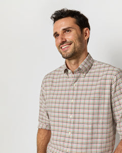 Button-Down Sport Shirt in Pink/Sage/Brown Tattersall Twill