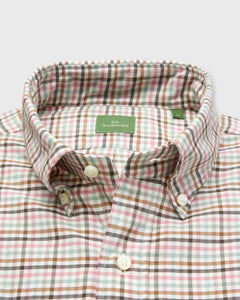 Button-Down Sport Shirt in Pink/Sage/Brown Tattersall Twill