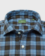 Load image into Gallery viewer, Spread Collar Sport Shirt in Delft/Army/Orange Plaid Brushed Twill
