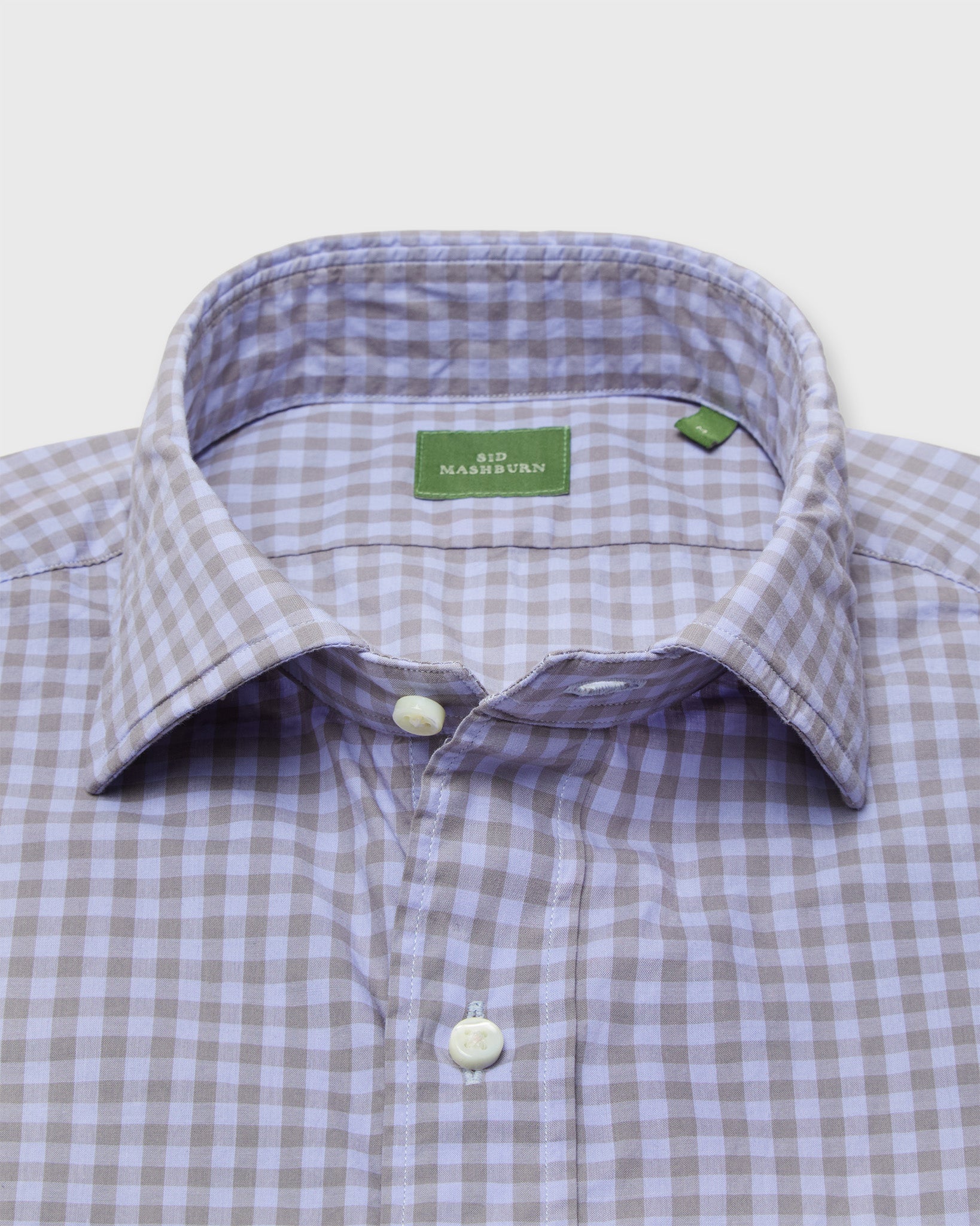 Spread Collar Sport Shirt in Grey/Peri Gingham Poplin