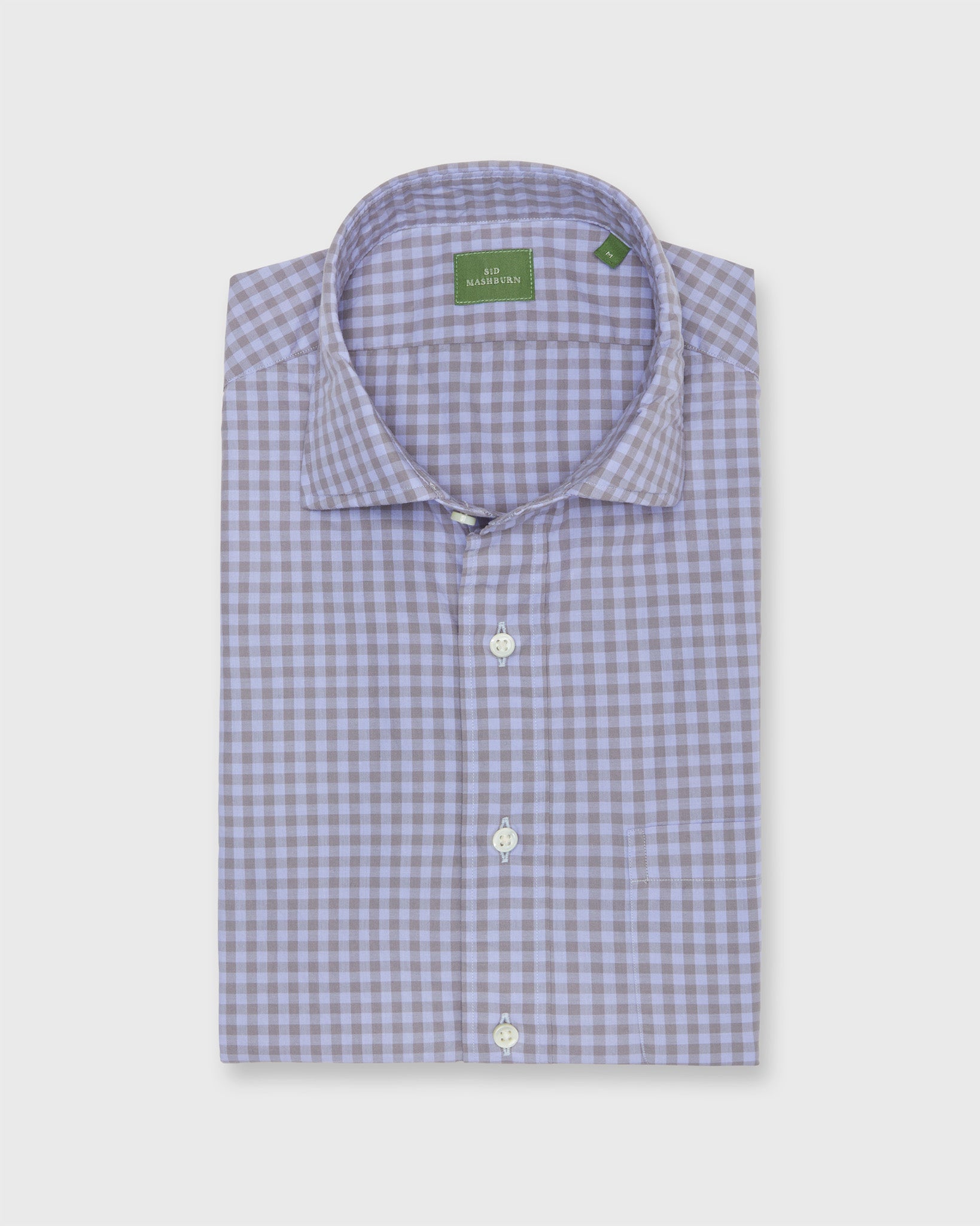 Spread Collar Sport Shirt in Grey/Peri Gingham Poplin