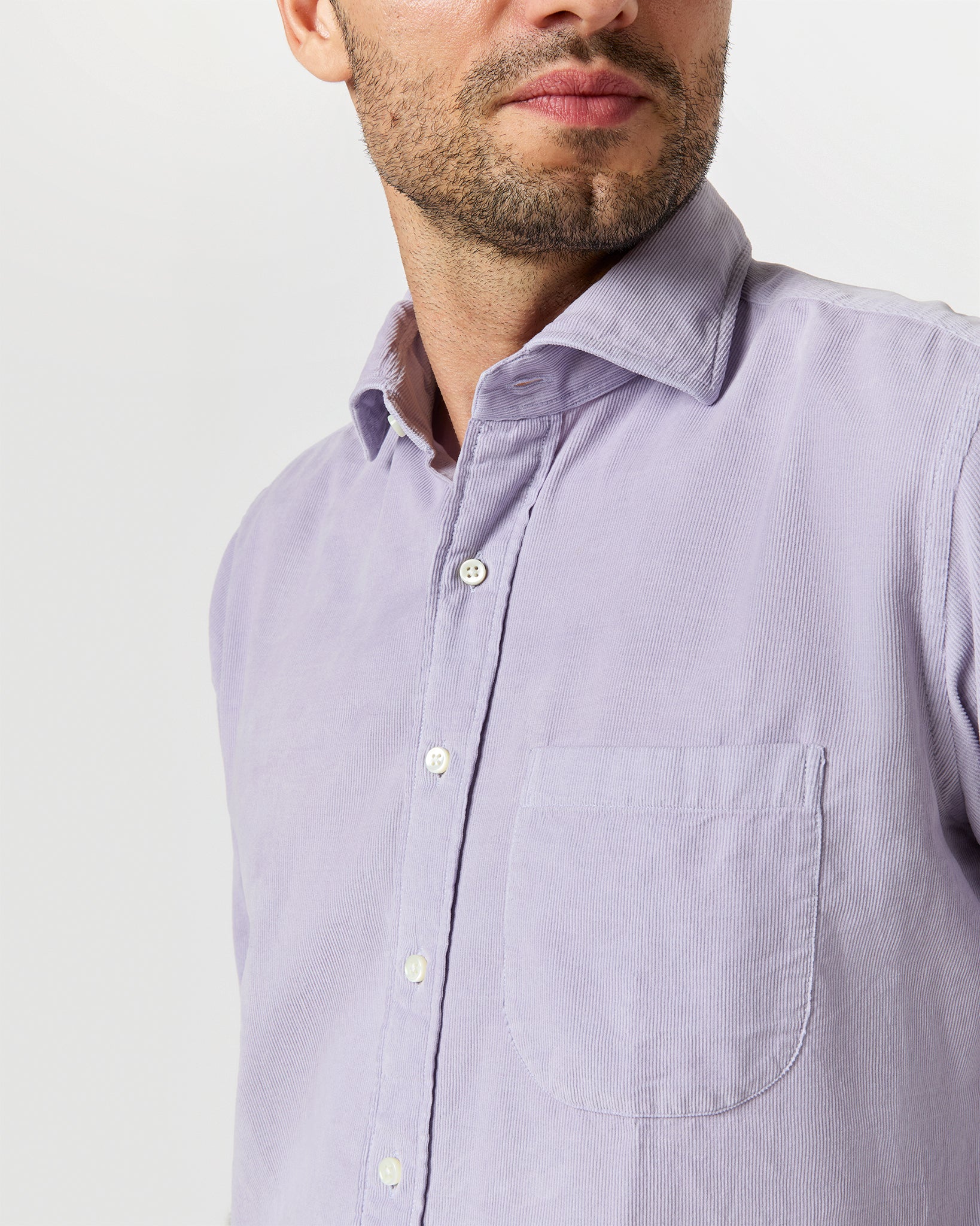 Spread Collar Sport Shirt in Lavender Corduroy