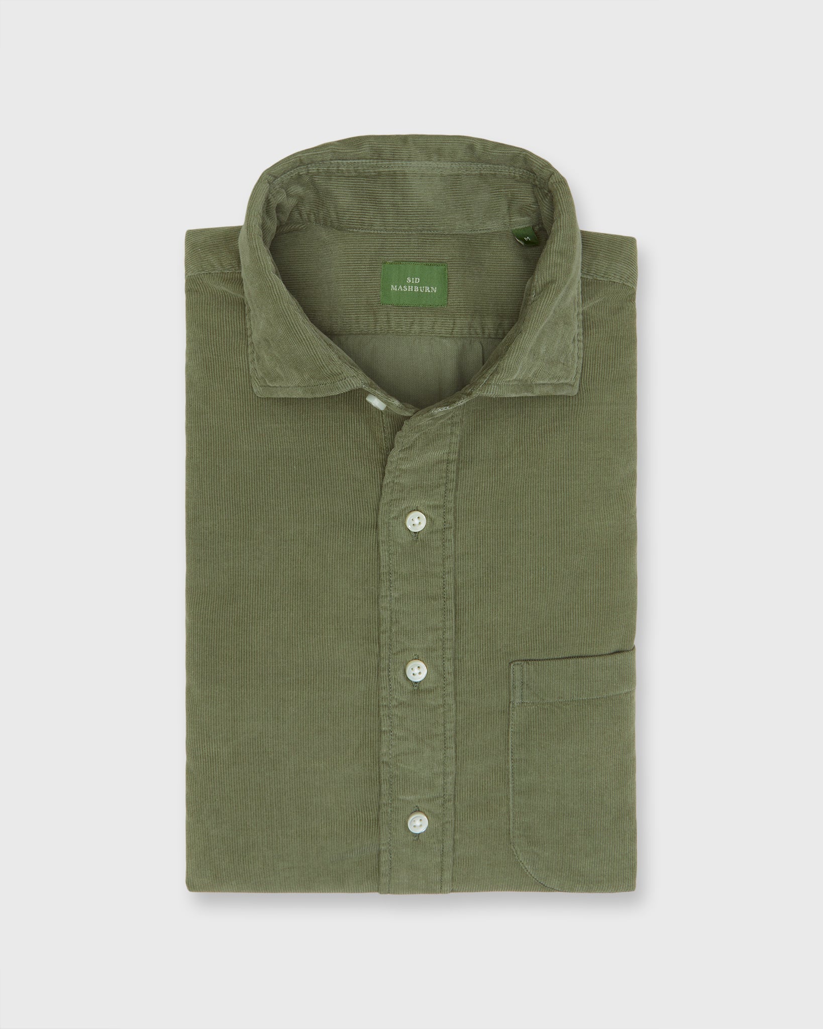 Spread Collar Sport Shirt in Moss Corduroy