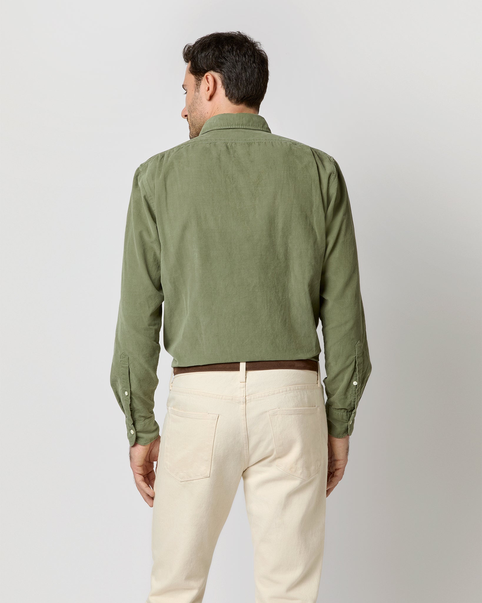 Spread Collar Sport Shirt in Moss Corduroy