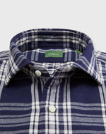 Load image into Gallery viewer, Spread Collar Sport Shirt in Navy/Bone Plaid Brushed Twill
