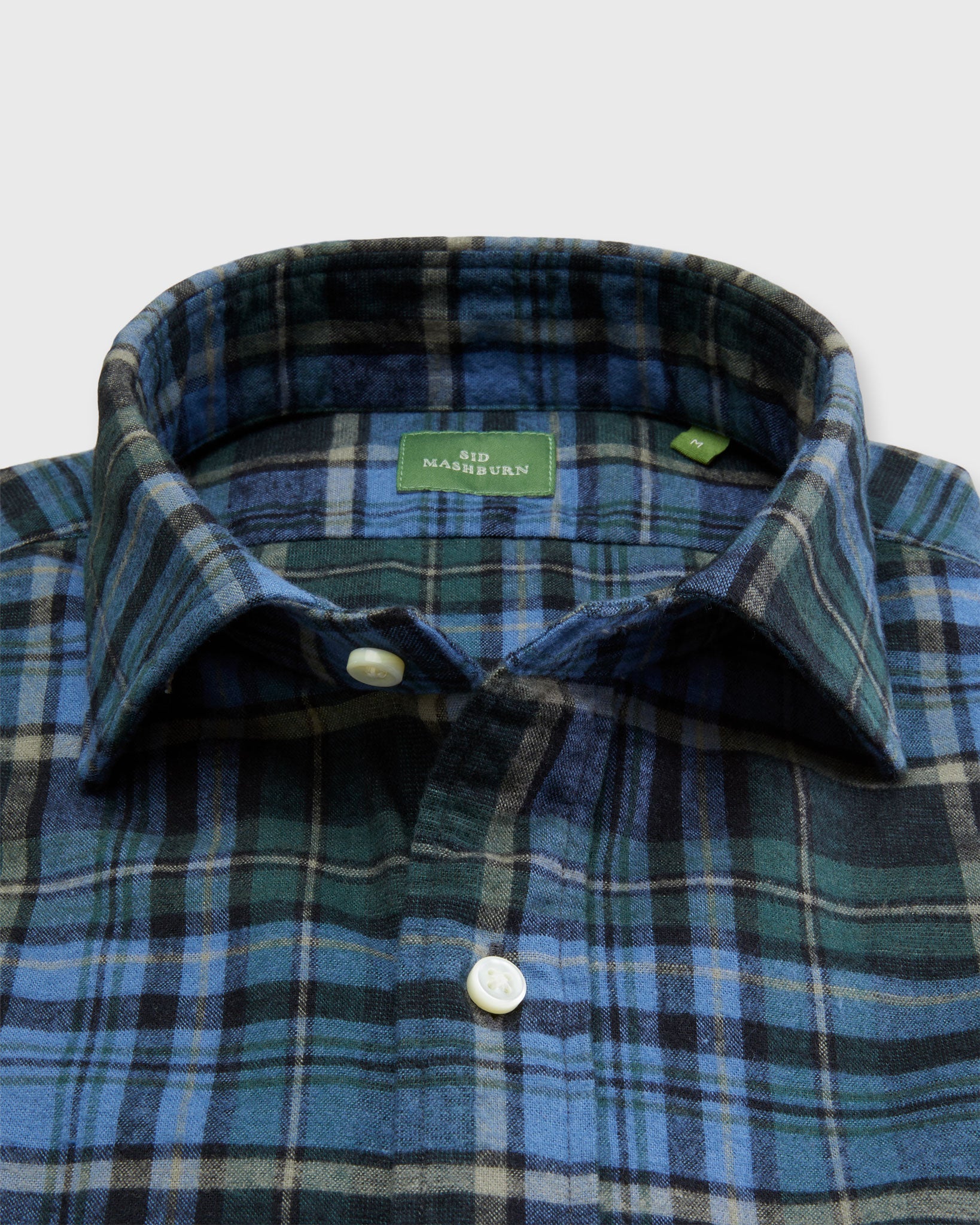 Spread Collar Sport Shirt in Green/Blue/Coal Plaid Flannel