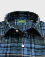 Load image into Gallery viewer, Spread Collar Sport Shirt in Green/Blue/Coal Plaid Flannel
