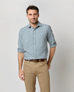 Load image into Gallery viewer, Spread Collar Sport Shirt in Spruce/Delft/Bone Tattersall Flannel
