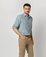 Load image into Gallery viewer, Spread Collar Sport Shirt in Spruce/Delft/Bone Tattersall Flannel
