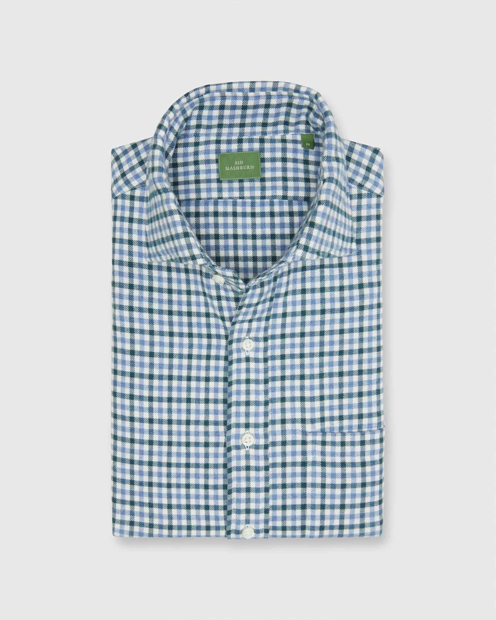 Spread Collar Sport Shirt in Spruce/Delft/Bone Tattersall Flannel