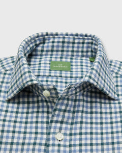 Spread Collar Sport Shirt in Spruce/Delft/Bone Tattersall Flannel