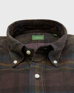 Button-Down Sport Shirt in Olive/Lake/Yellow Plaid Corduroy