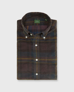 Button-Down Sport Shirt in Olive/Lake/Yellow Plaid Corduroy