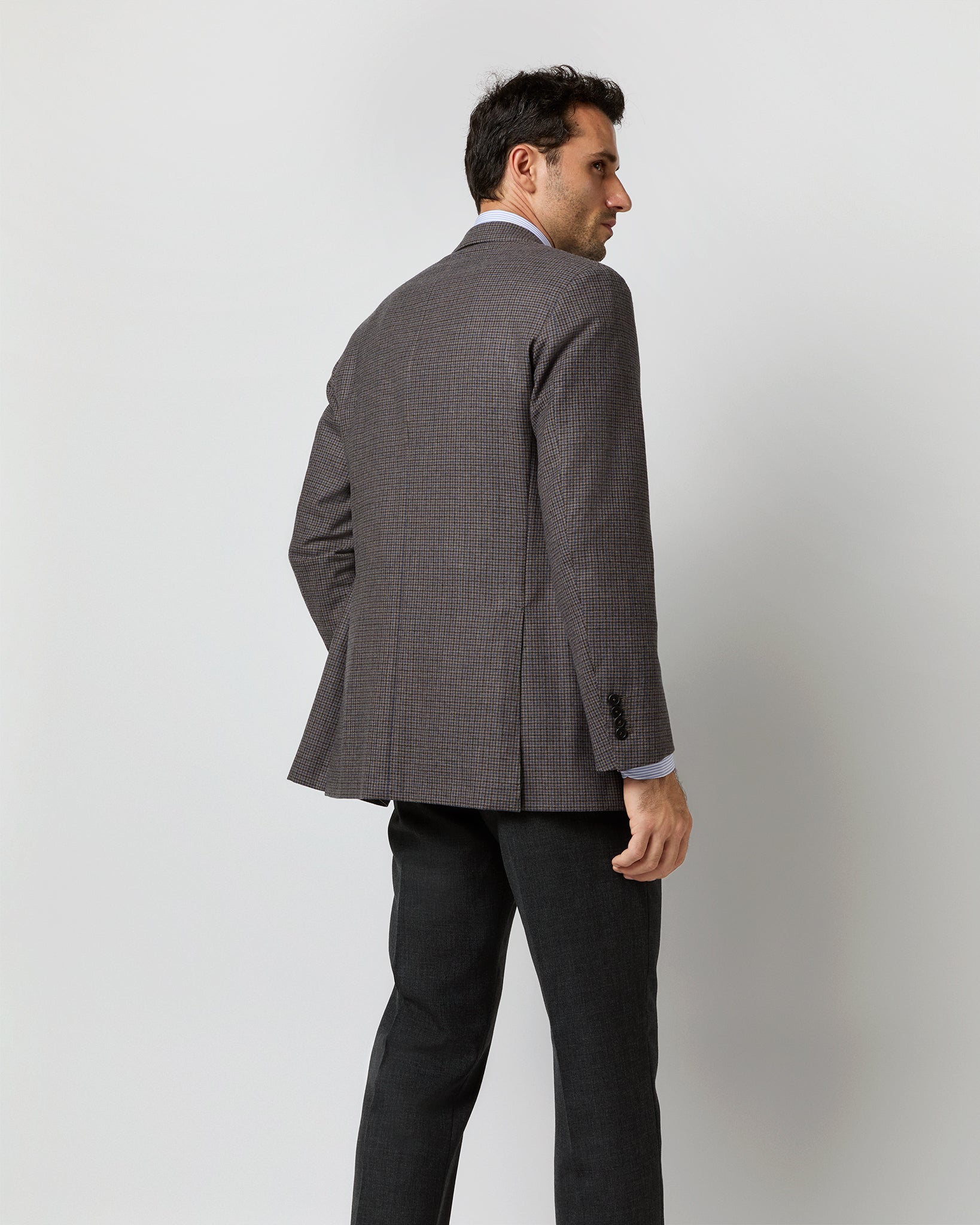 Virgil No. 2 Jacket in Brown/Blue Check Brushed Hopsack