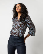 Load image into Gallery viewer, Ariana Blouse in Chocolate/Sky Leopard Burnout
