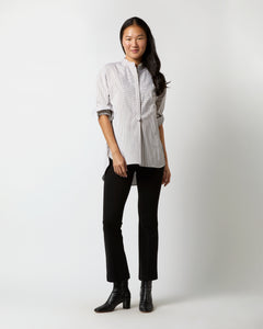 Christiane Bib-Front Tunic in Taupe/White Bengal Stripe Poplin