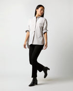 Load image into Gallery viewer, Christiane Bib-Front Tunic in Taupe/White Bengal Stripe Poplin
