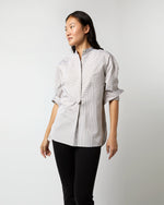 Load image into Gallery viewer, Christiane Bib-Front Tunic in Taupe/White Bengal Stripe Poplin
