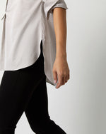 Load image into Gallery viewer, Christiane Bib-Front Tunic in Taupe/White Bengal Stripe Poplin
