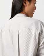 Load image into Gallery viewer, Christiane Bib-Front Tunic in Taupe/White Bengal Stripe Poplin
