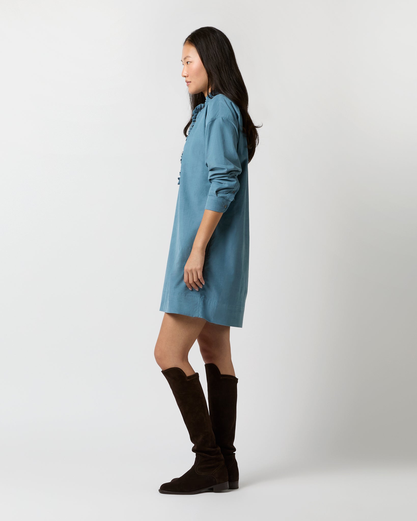 Nicky Popover Shirtdress in Steel Blue Stretch Cord